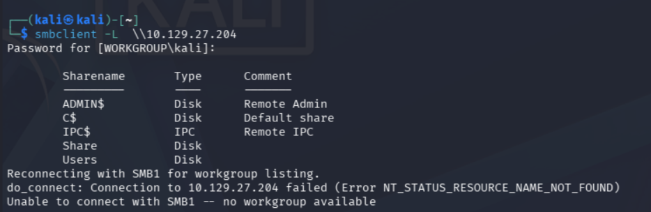 Listado de recursos compartidos con smbclient